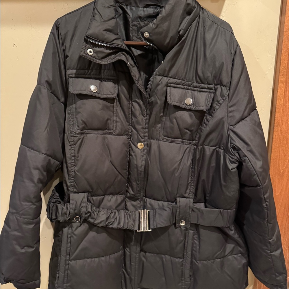 Lane Bryant Black Puffer Jacket with Belt